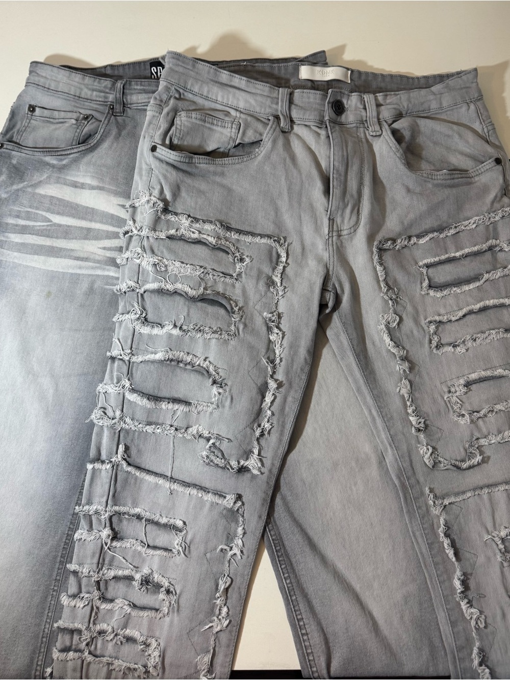 2 Pair Men's Grey Jeans 1 Pair Distressed